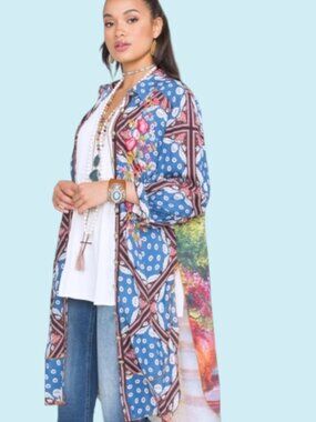 ARATTA Silent Journey Duster Maxi Skirt Dress Size XS Mixed Print Embroidered